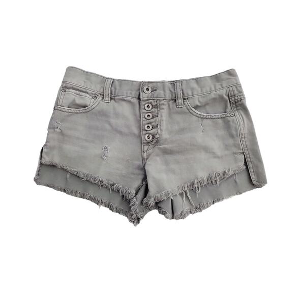 Free People Green Denim Distressed Cutoff Button Fly Jean Shorts - Picture 1 of 6